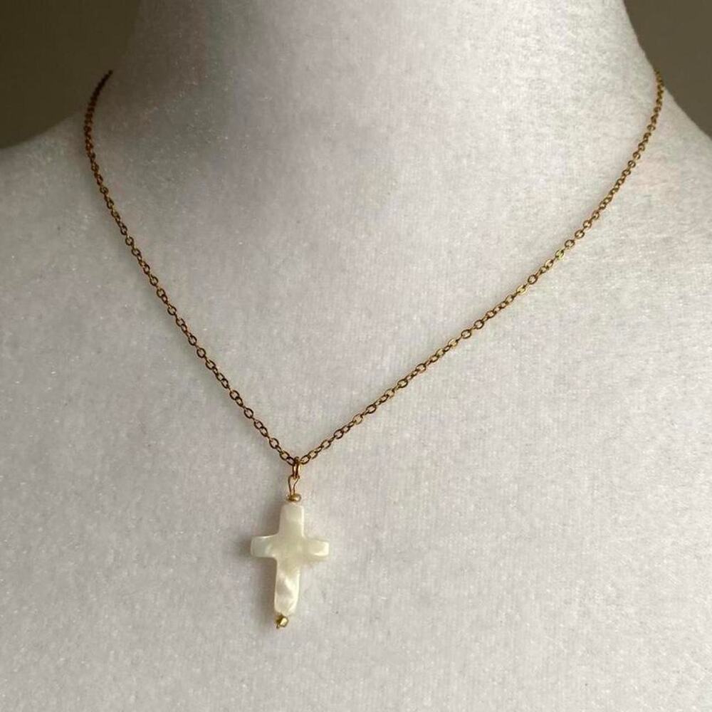 Reserved handmade shell cross necklace